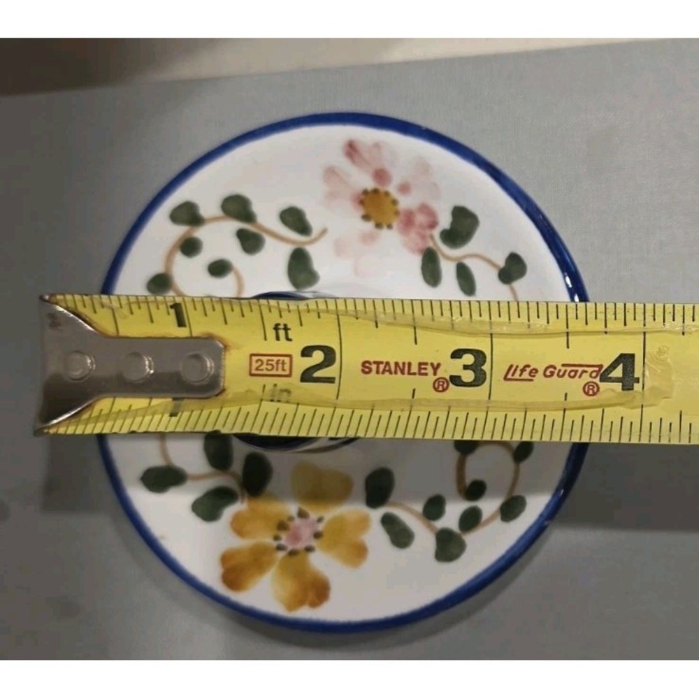 VTG Spanish Glazed Pottery Candle Holders Pair Hand Painted Floral Cuenca Spain - Picture 6 of 9